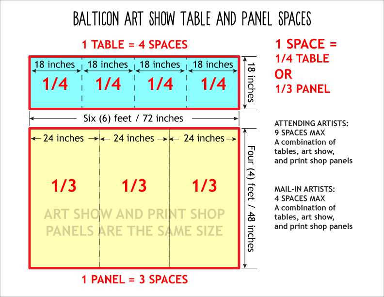 Table and Panel space dimensions; quarter table is 18x18"; third panel is 24"Wx48"H