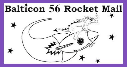 Rocket Mail with cartoon dragon riding a finned rocket