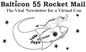Rocket Mail logo - dragon riding an old-style rocket